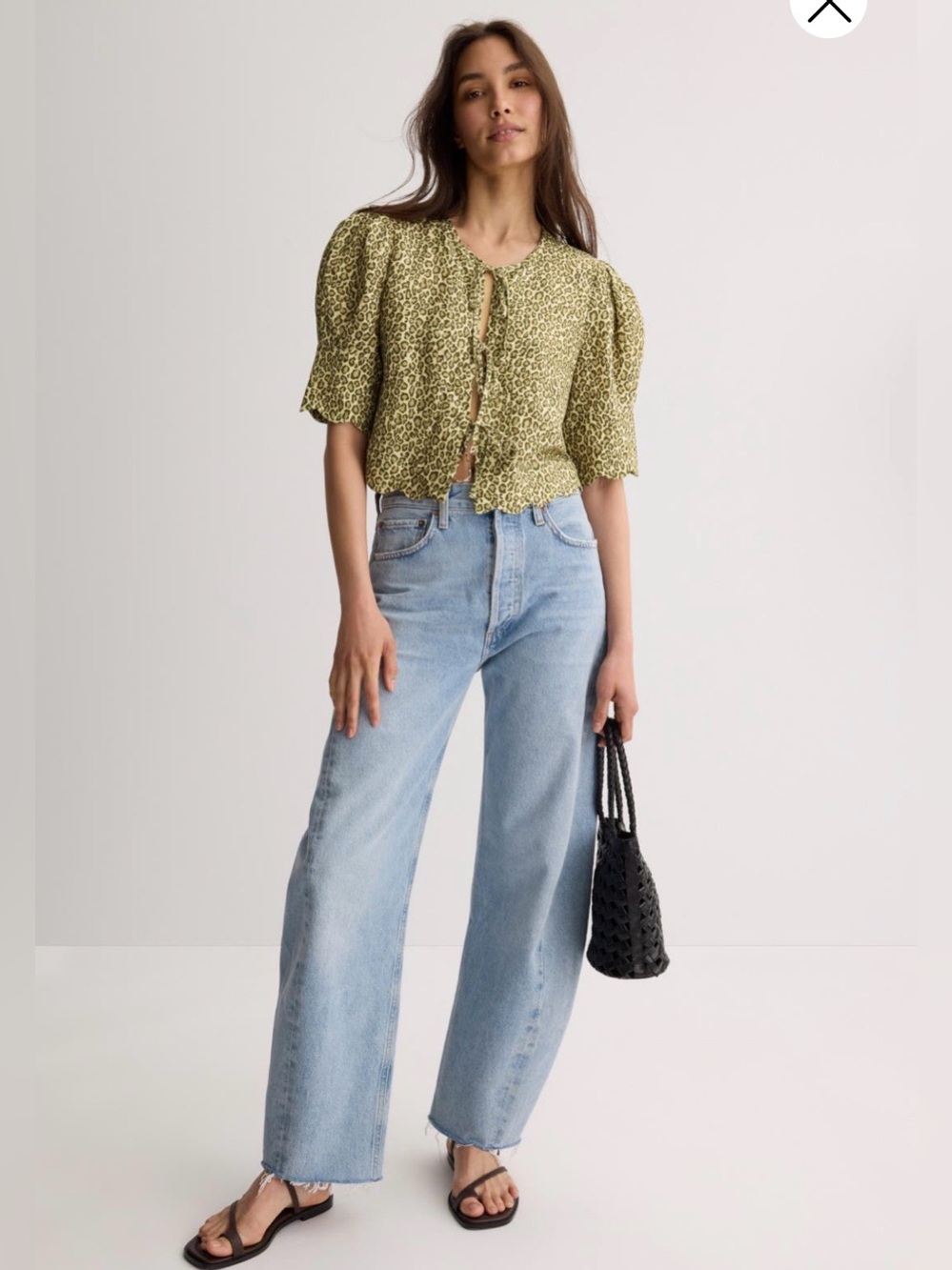 Sister New York Green Scalloped Leopard Top Size M